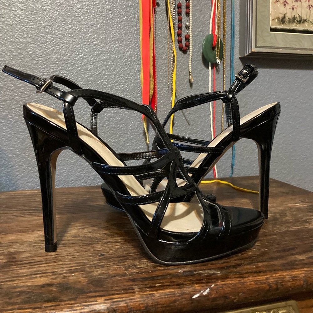 Marc Fisher Womens Jaslyn Patent Caged Platform Sandals Shoes Black Sz 6 1/2